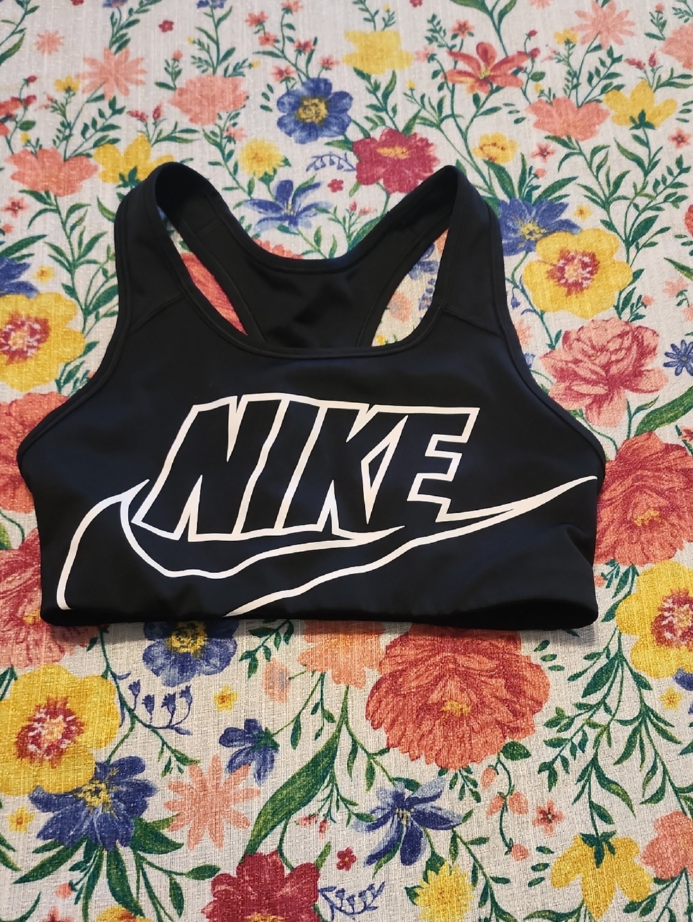 Nike Black Sports Bra with White Logo Graphic